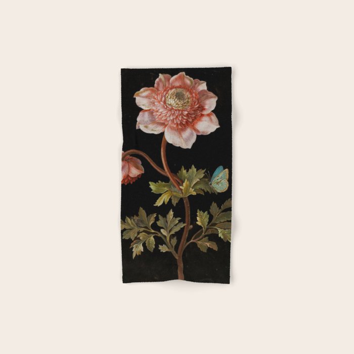Peonies with a butterfly - Johann Christoph Bayer -1812- Antique Lifelike Botanical Nature Painting Bath Towel Gallery Image 1