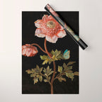 Peonies with a butterfly - Johann Christoph Bayer -1812- Antique Lifelike Botanical Nature Painting Wrapping Paper Gallery Image 1