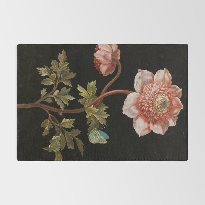Peonies with a butterfly - Johann Christoph Bayer -1812- Antique Lifelike Botanical Nature Painting Rug Gallery Image 2