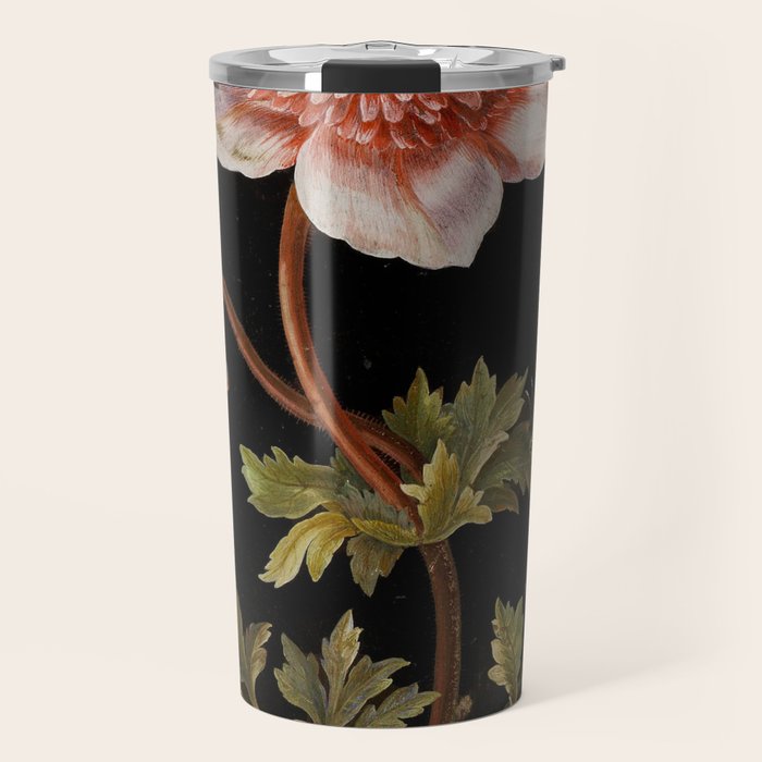 Peonies with a butterfly - Johann Christoph Bayer -1812- Antique Lifelike Botanical Nature Painting Travel Mug Gallery Image 1
