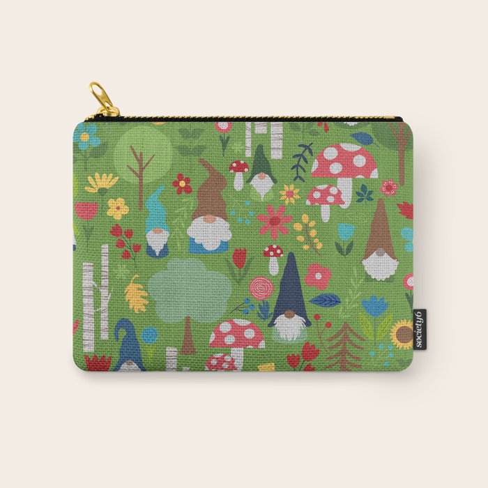 Gnomes In the Garden Green Carry All Pouch Gallery Image 1
