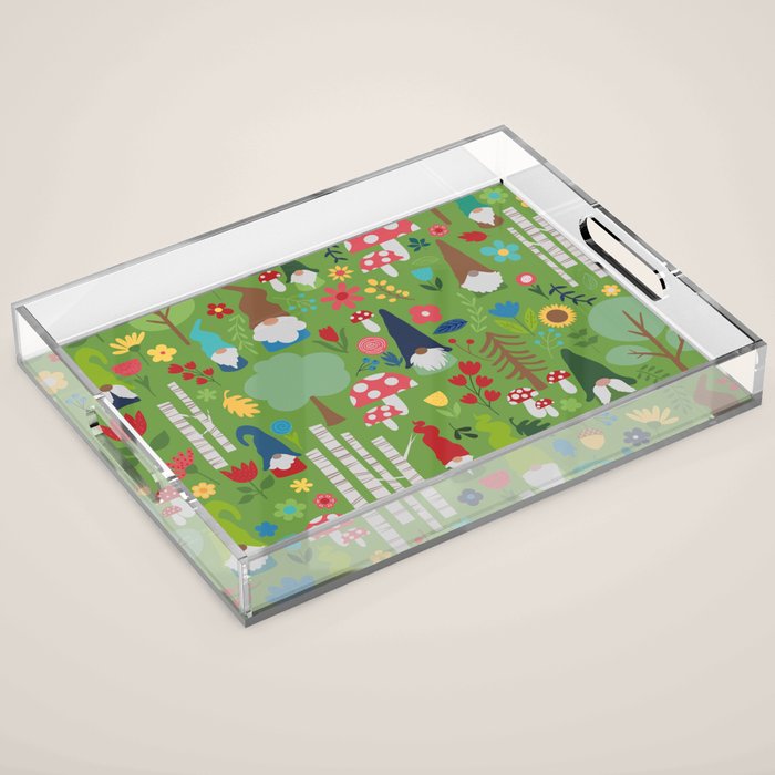 Gnomes In the Garden Green Acrylic Tray Gallery Image 1