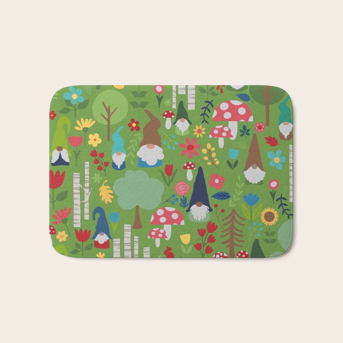Gnomes In the Garden Green Bath Mat Gallery Image 1