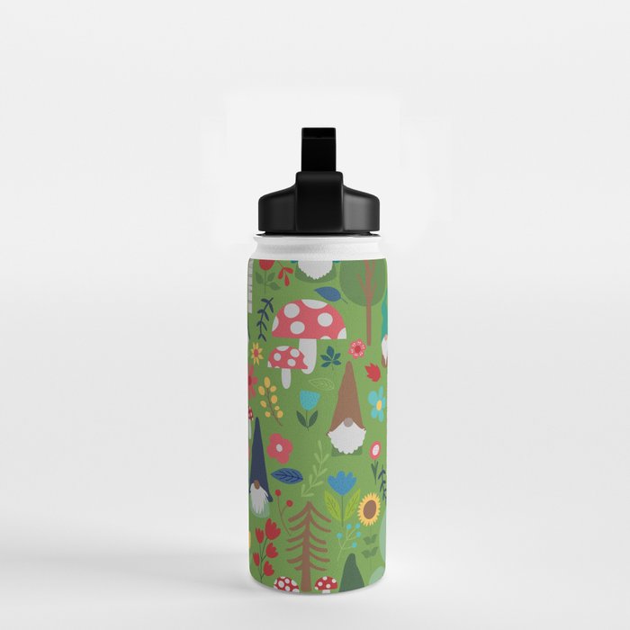 Gnomes In the Garden Green Water Bottle Gallery Image 2