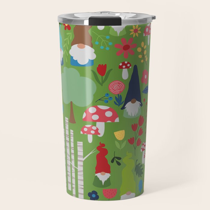 Gnomes In the Garden Green Travel Mug Gallery Image 1