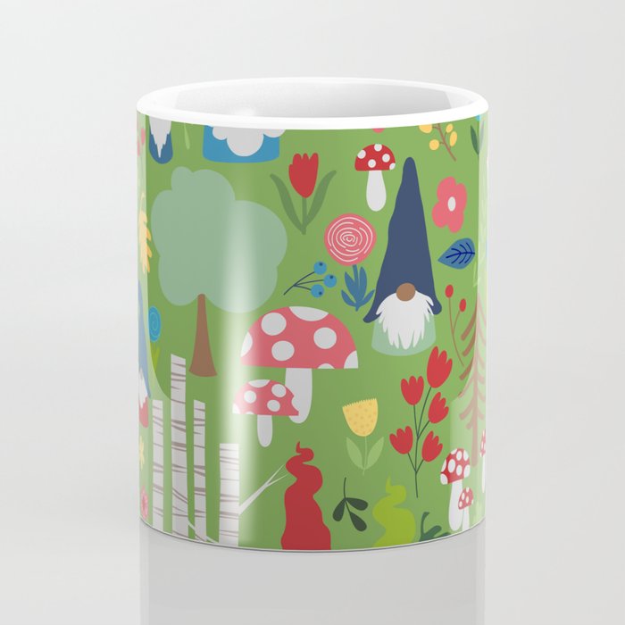 Gnomes In the Garden Green Coffee Mug Gallery Image 4