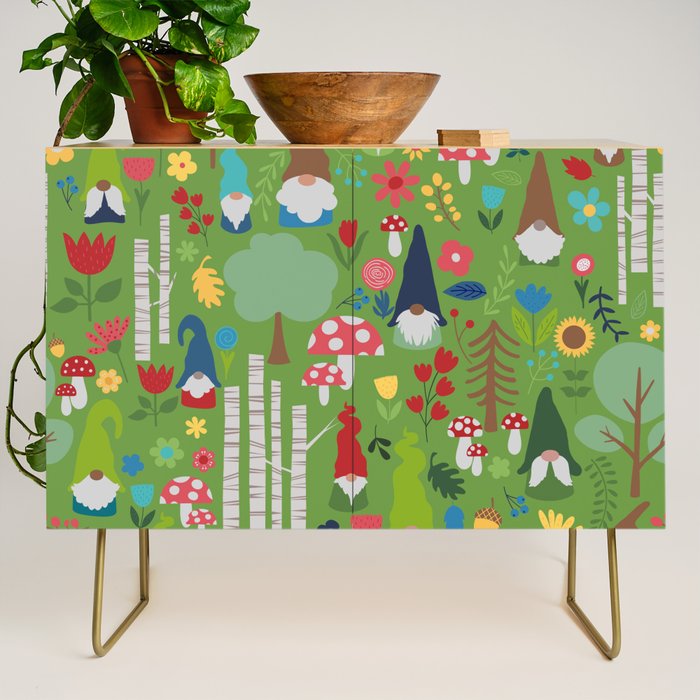 Gnomes In the Garden Green Credenza Gallery Image 1