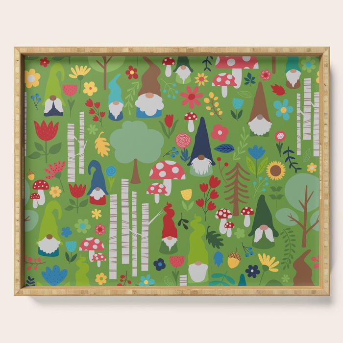 Gnomes In the Garden Green Serving Tray Gallery Image 1