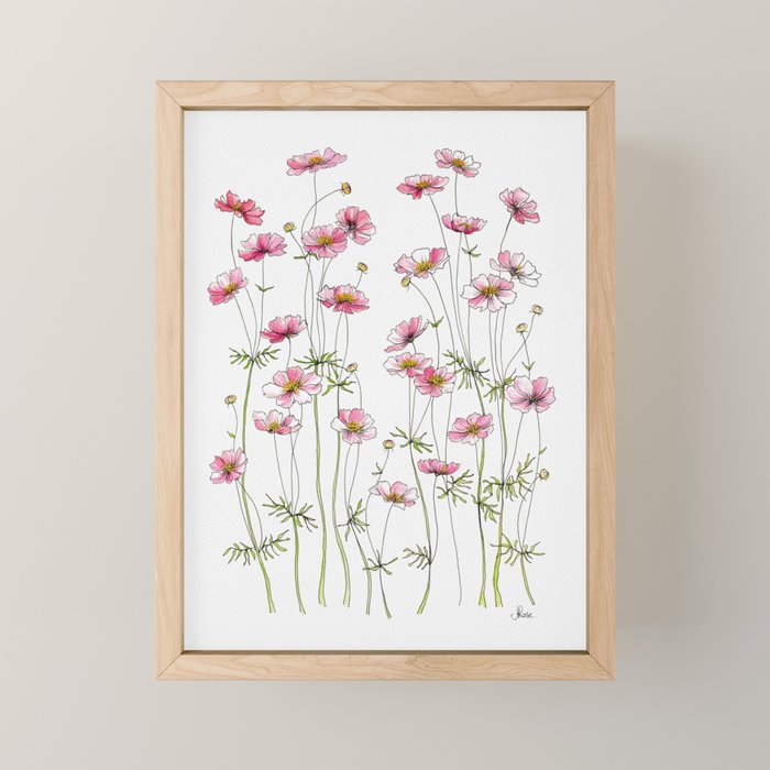 Pink Cosmos Flowers Mini Art Print