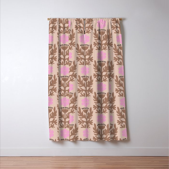 CELIE FLOWER PATCH Inspired by PANTONE 17 1230 Mocha Mousse Window Curtain Gallery Image 3
