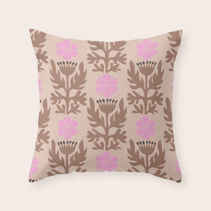 CELIE FLOWER PATCH Inspired by PANTONE 17 1230 Mocha Mousse Throw Pillow Gallery Image 6