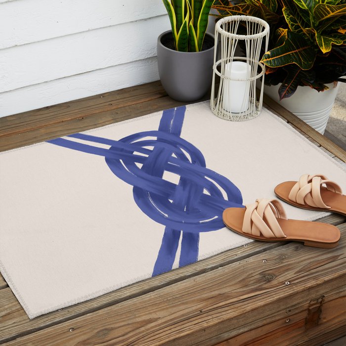Nautical Knot Art Print  Minimalist Blue Rope Illustration Outdoor Rug Gallery Image 2
