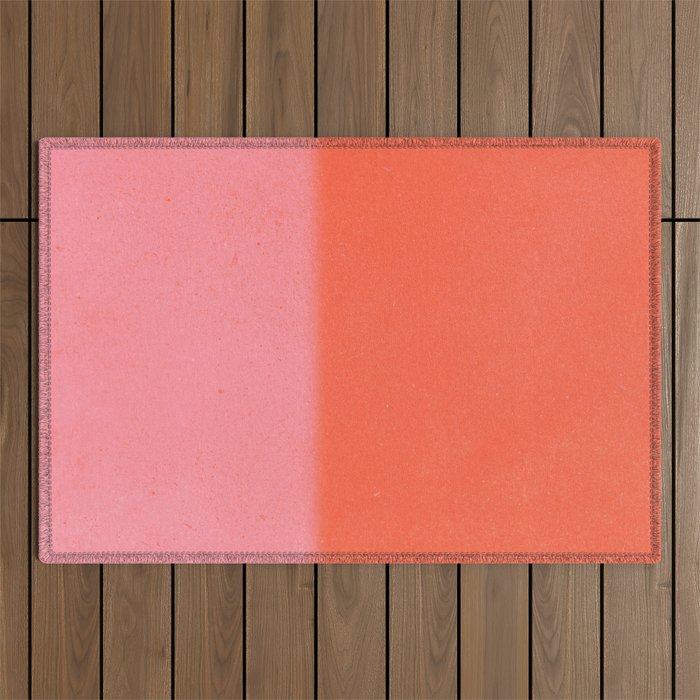 Color Block Coral Pink Peach Orange Abstract Modern Outdoor Rug Gallery Image 1