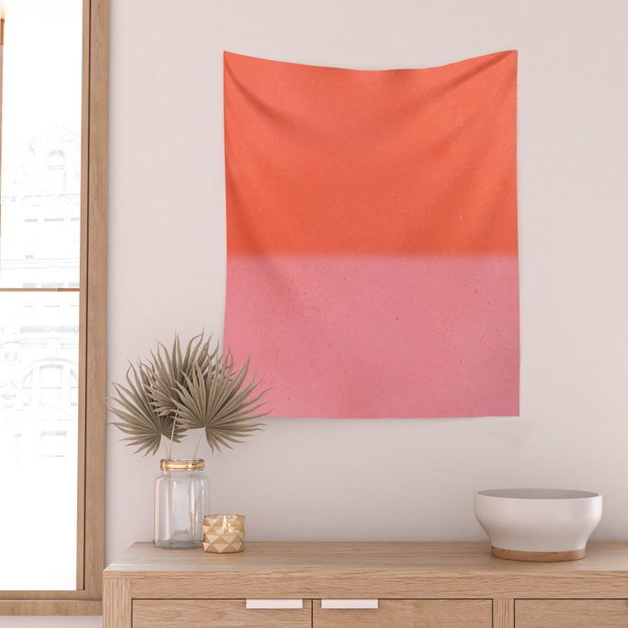 Color Block Coral Pink Peach Orange Abstract Modern Wall Tapestry Gallery Image 2