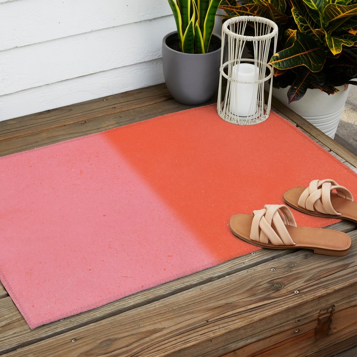 Color Block Coral Pink Peach Orange Abstract Modern Outdoor Rug Gallery Image 2