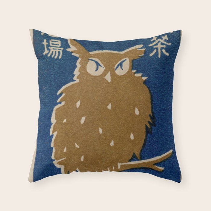 Vintage Japanese Owl Throw Pillow