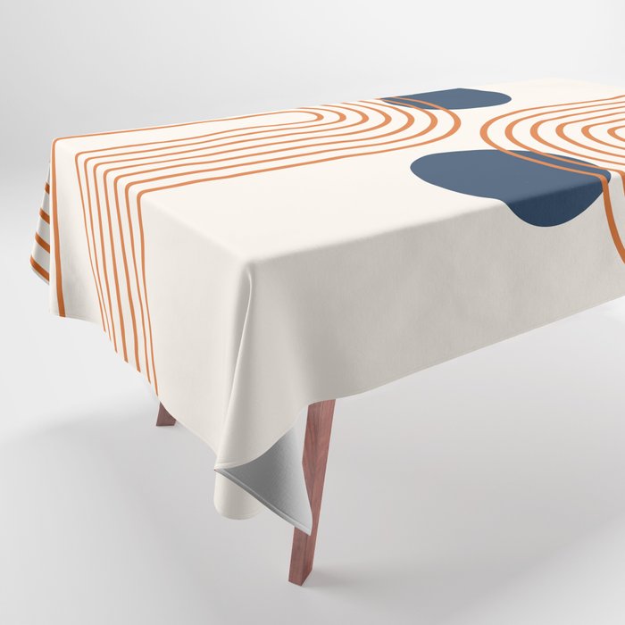 Mid Century Modern Geometric 195 in Navy Blue Orange Tablecloth Gallery Image 1