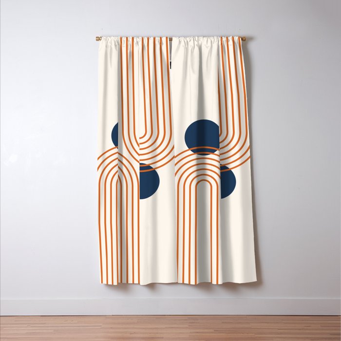 Mid Century Modern Geometric 195 in Navy Blue Orange Window Curtain Gallery Image 3