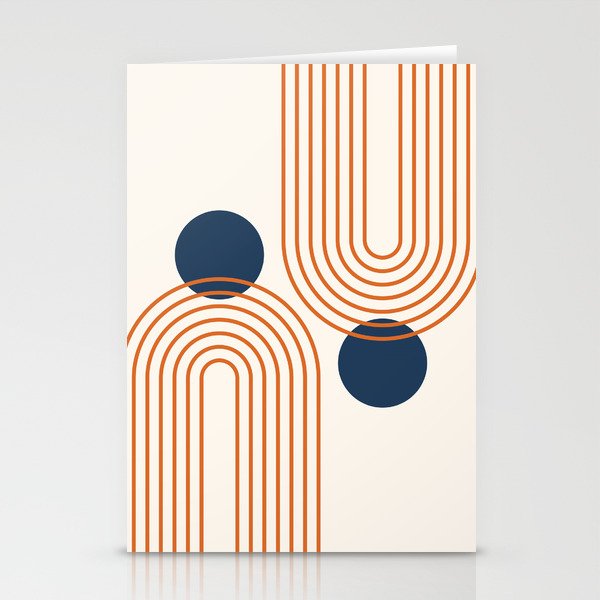 Mid Century Modern Geometric 195 in Navy Blue Orange Stationery Card Gallery Image 2