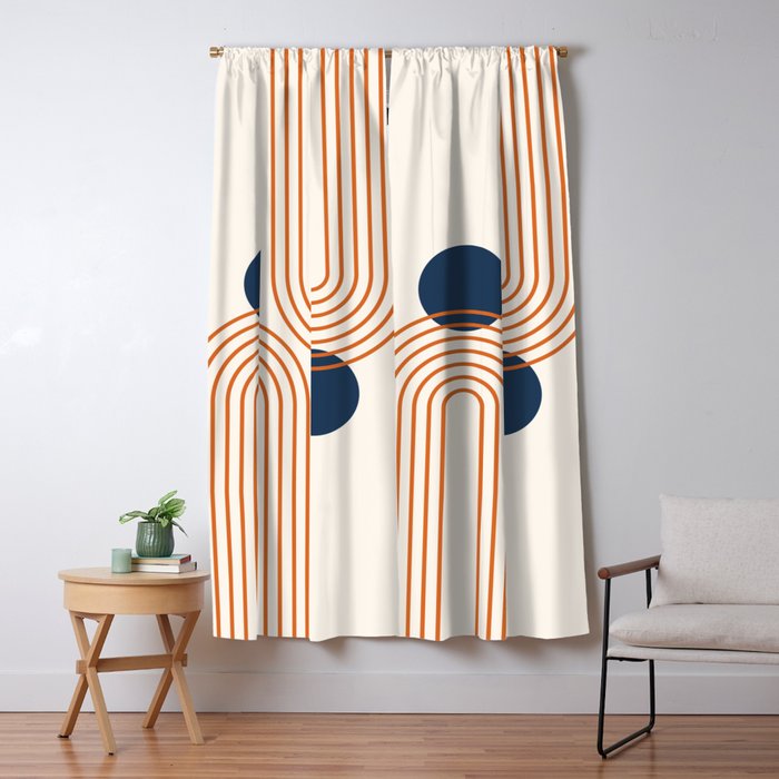 Mid Century Modern Geometric 195 in Navy Blue Orange Window Curtain Gallery Image 5