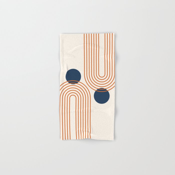 Mid Century Modern Geometric 195 in Navy Blue Orange Bath Towel Gallery Image 1