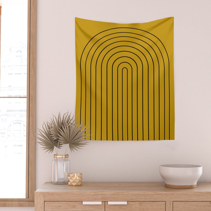 Minimal Arch VII Ochre Modern Geometric Lines Wall Tapestry Gallery Image 2