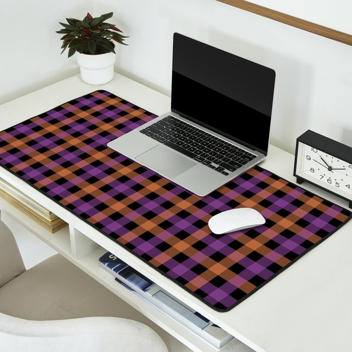 Halloween Gingham Check Pattern Purple Orange Black  Desk Mat Gallery Image 2