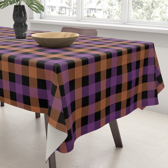 Halloween Gingham Check Pattern Purple Orange Black  Tablecloth Gallery Image 3