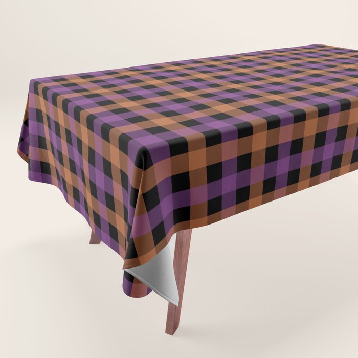 Halloween Gingham Check Pattern Purple Orange Black  Tablecloth Gallery Image 1