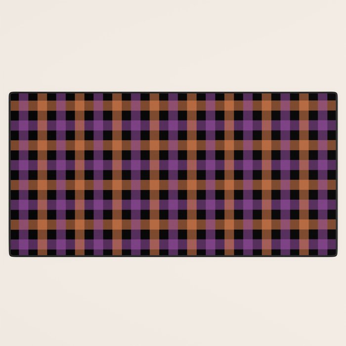 Halloween Gingham Check Pattern Purple Orange Black  Desk Mat Gallery Image 3