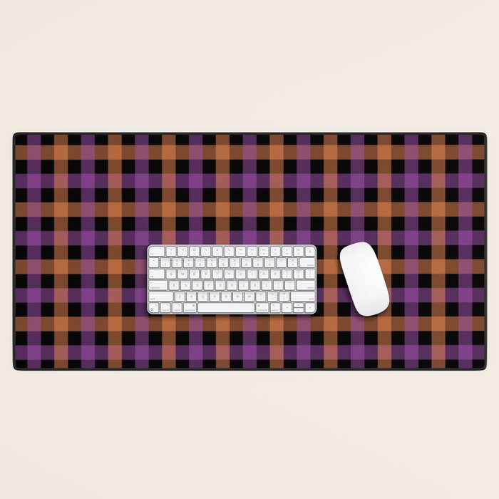 Halloween Gingham Check Pattern Purple Orange Black  Desk Mat Gallery Image 1
