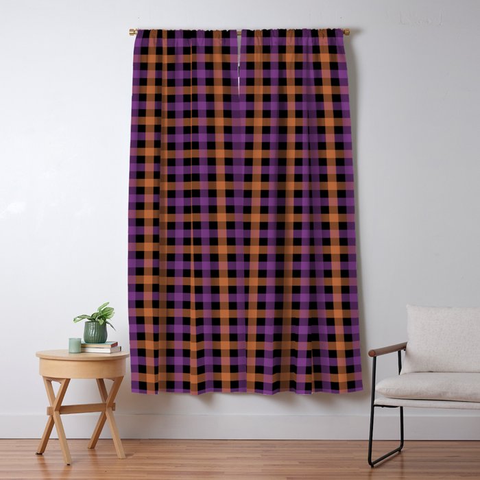 Halloween Gingham Check Pattern Purple Orange Black  Window Curtain Gallery Image 5