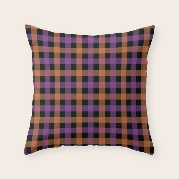 Halloween Gingham Check Pattern Purple Orange Black  Throw Pillow Gallery Image 6