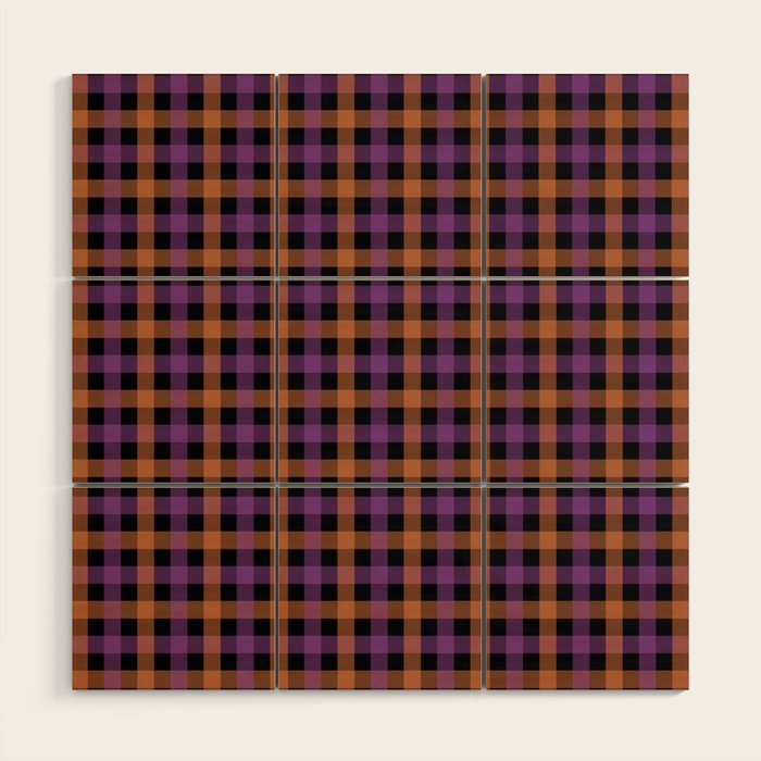 Halloween Gingham Check Pattern Purple Orange Black  Wood Wall Art Gallery Image 1