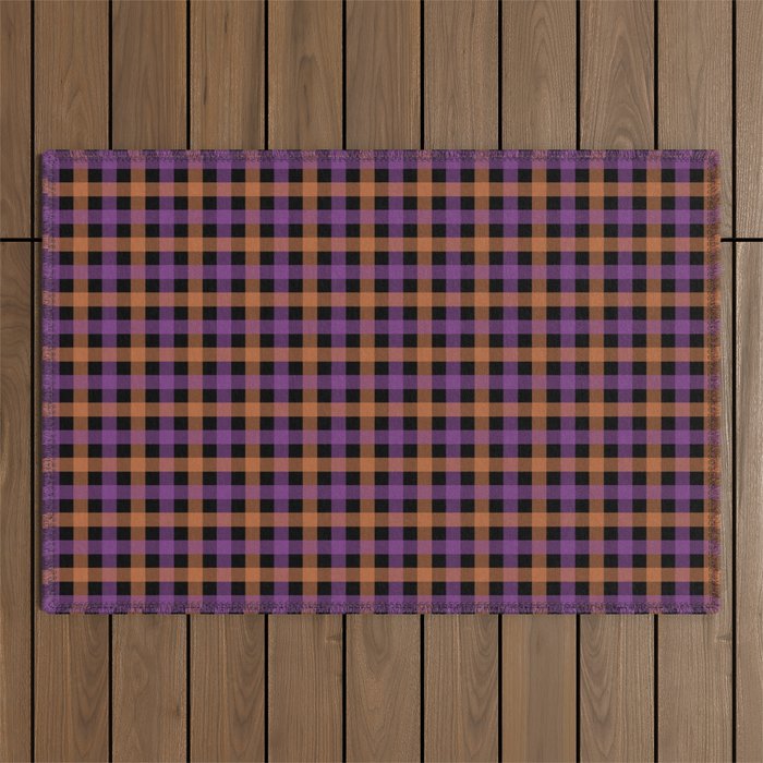 Halloween Gingham Check Pattern Purple Orange Black  Outdoor Rug Gallery Image 1