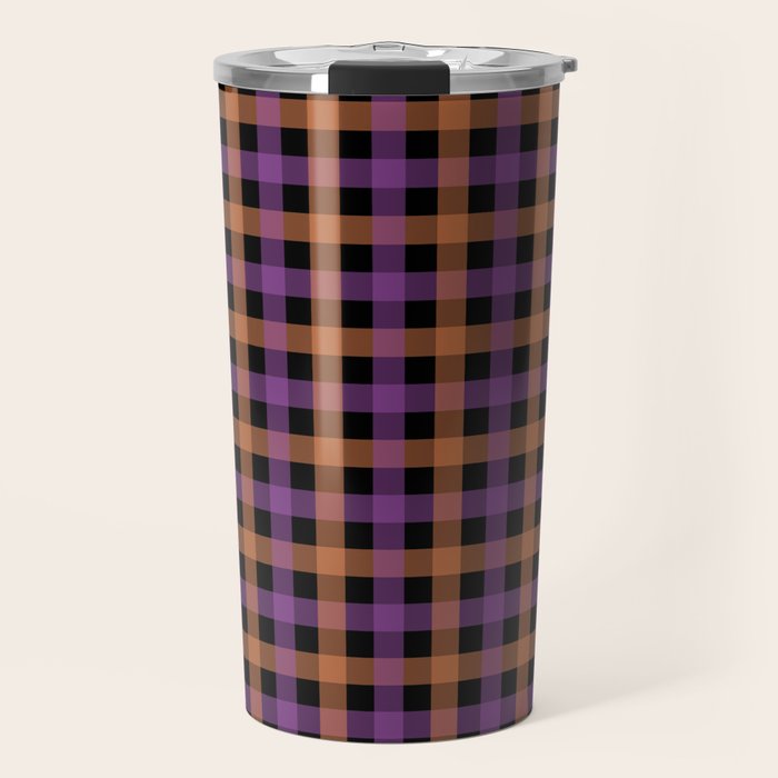Halloween Gingham Check Pattern Purple Orange Black  Travel Mug Gallery Image 1