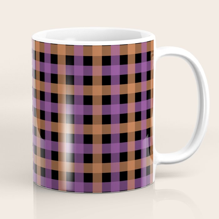 Halloween Gingham Check Pattern Purple Orange Black  Coffee Mug Gallery Image 1