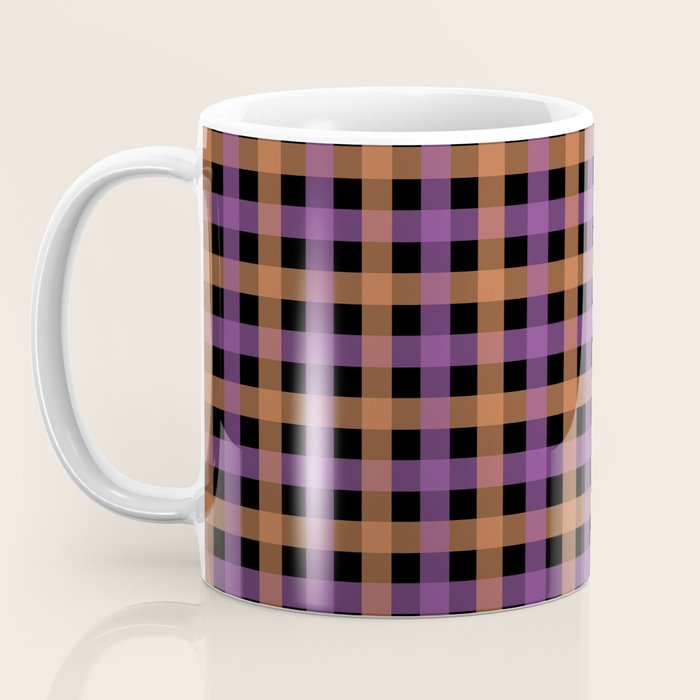Halloween Gingham Check Pattern Purple Orange Black  Coffee Mug Gallery Image 3