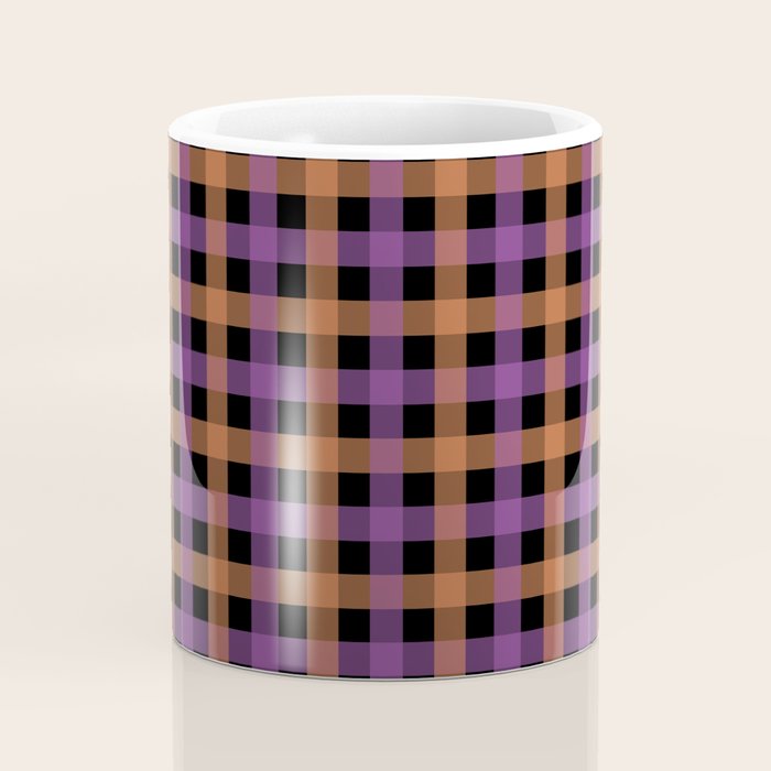Halloween Gingham Check Pattern Purple Orange Black  Coffee Mug Gallery Image 4