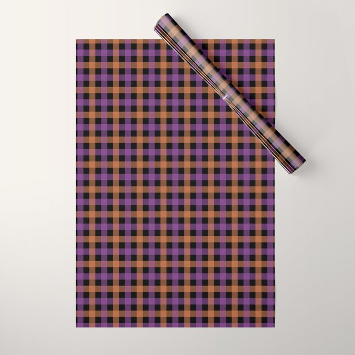 Halloween Gingham Check Pattern Purple Orange Black  Wrapping Paper Gallery Image 1
