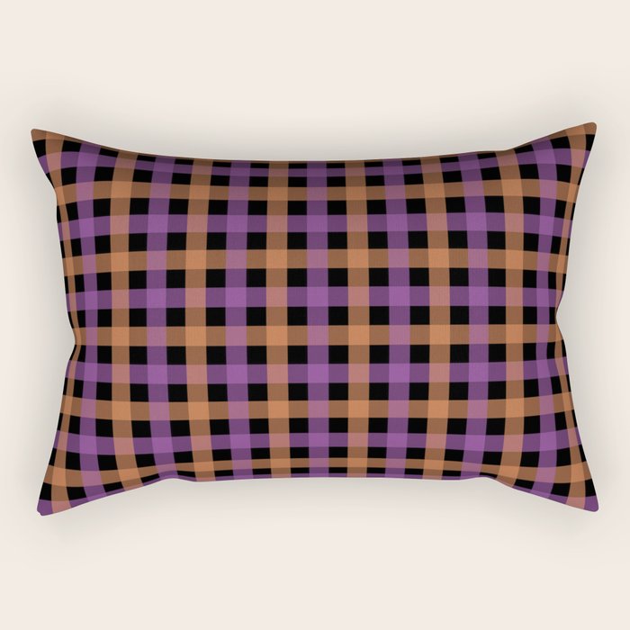 Halloween Gingham Check Pattern Purple Orange Black  Rectangular Pillow Gallery Image 2