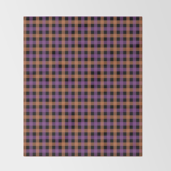 Halloween Gingham Check Pattern Purple Orange Black  Throw Blanket Gallery Image 2