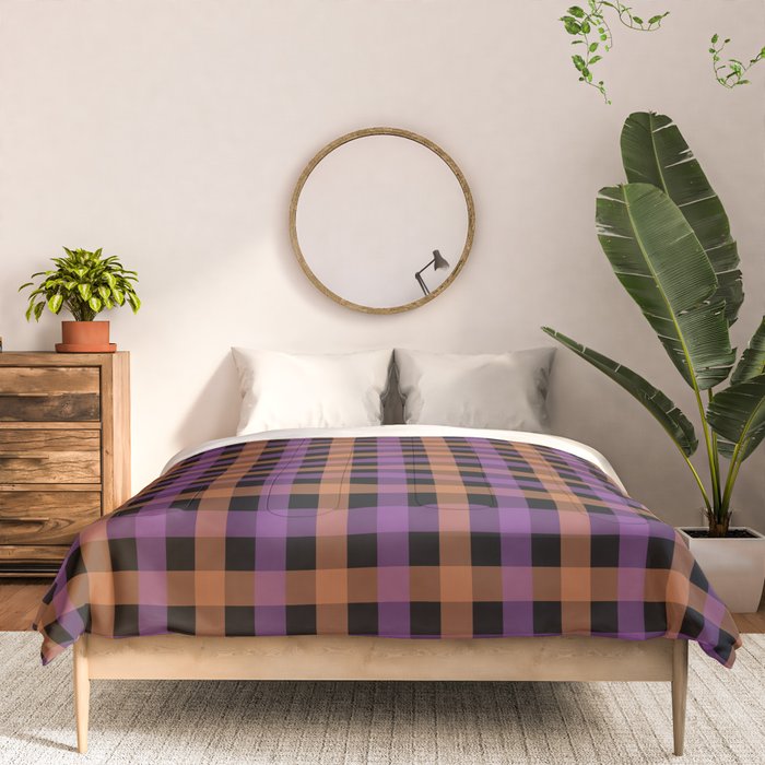 Halloween Gingham Check Pattern Purple Orange Black  Comforter Gallery Image 3