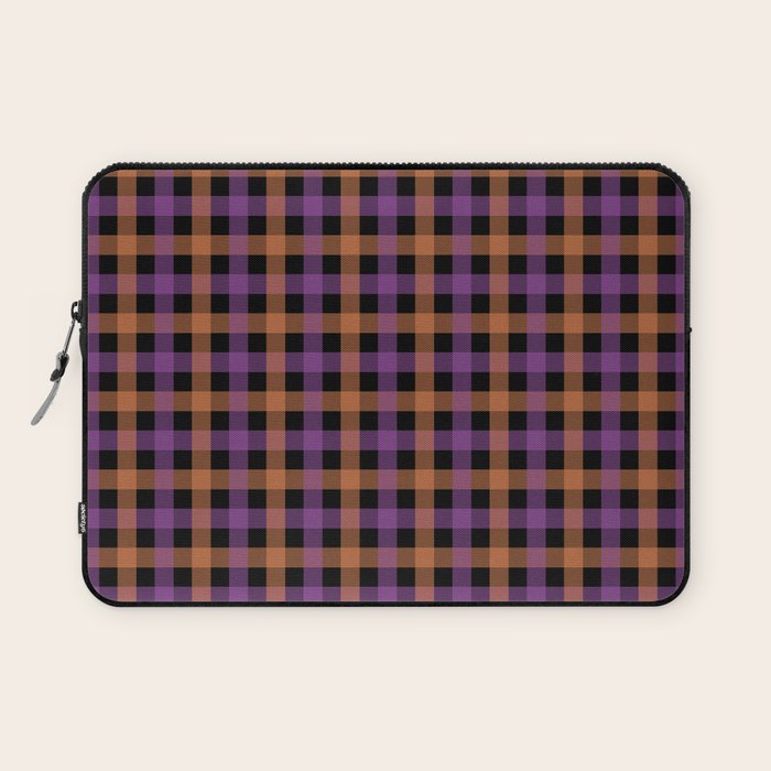 Halloween Gingham Check Pattern Purple Orange Black  Laptop Sleeve Gallery Image 1