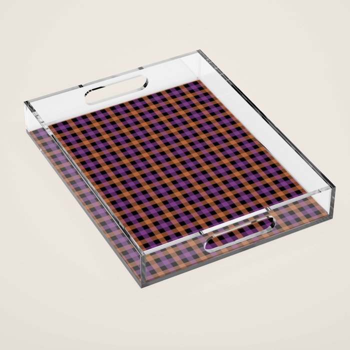 Halloween Gingham Check Pattern Purple Orange Black  Acrylic Tray Gallery Image 1