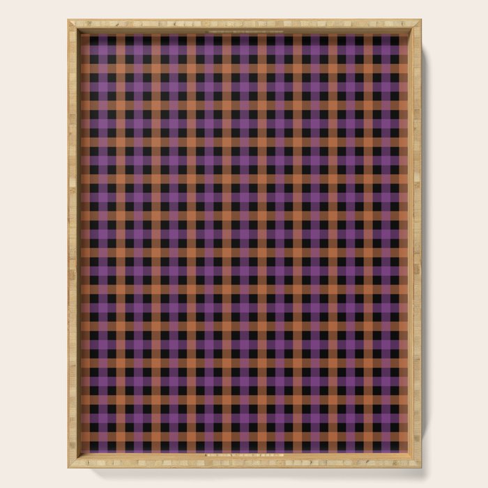Halloween Gingham Check Pattern Purple Orange Black  Serving Tray Gallery Image 1