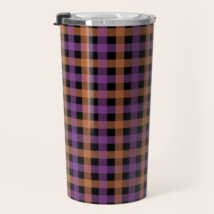 Halloween Gingham Check Pattern Purple Orange Black  Travel Mug Gallery Image 3