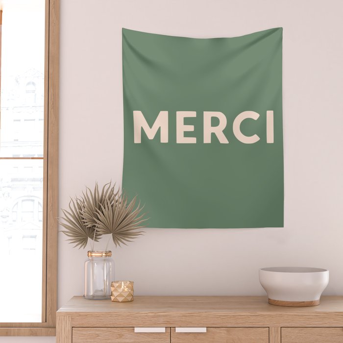 Merci French Retro Hand Lettering Wall Tapestry Gallery Image 2