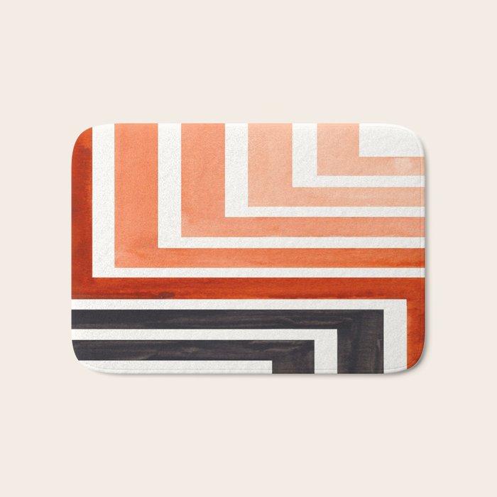 Burnt Sienna Mid Century Modern Watercolor Colorful Ancient Aztec Art Pattern Minimalist Geometric P Bath Mat Gallery Image 1