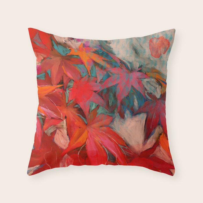 red leaves abstract art Throw Pillow Gallery Image 6